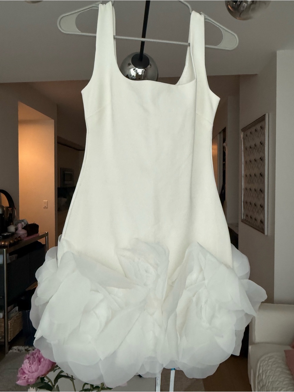 Cynthia Rowley White Sleeveless Mini Dress with Floral Bubble Hem